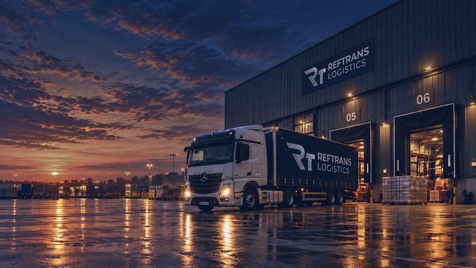Reftrans Logistics truck at the warehouse loading docks